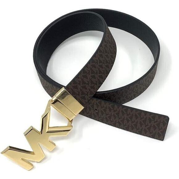 Michael Kors Accessories - NWT MICHAEL KORS MK Signature Twist Reversible Belt Monogram Gold Logo Medium M